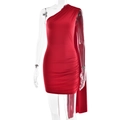Elegantes rotes One-Shoulder-Minikleid mit seitlicher Raffung und langem Schärpendetail - S / Rot