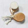 Face cleansing brush with beech wood handle and soft white bristles in dual side views - Lotus Wood Silver Ring Flat Head