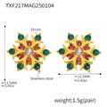 Orecchini a fiocco di neve dorati con zirconi multicolore in acciaio inossidabile puro - Orecchini in zircone colorato misto oro