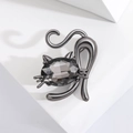 Spilla a forma di gatto in cristallo nero canna di fucile con gemme grigio scuro - Base Nero Fucile Grigio Scuro / Nero