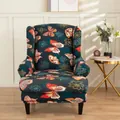 Elastic wingback chair cover featuring a vintage dark teal floral and butterfly print - Blue Butterfly Floral