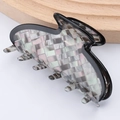 Schicke 9cm Acetat Haarklammer mit perlmuttfarbenem Mosaik-Karomuster Design - Karogray Schwarz (A7-4-23)