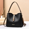 Fashion black bucket bag with brown handles and golden hardware for women - Black