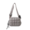 Grey quilted puffer crossbody bag with adjustable nylon strap and secure zip closure - 22*6*16 / Gray