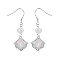 S925 Sterling Silber Perlenohrringe mit muschelförmigen Perlmutt-Anhängern für Damen - Silberner Stil (GPE120-P)
