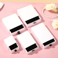 White drawer jewelry box with black velvet insert and ribbon pull handle in various sizes - White Kraft