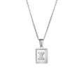 Silver stainless steel necklace featuring a rectangular letter X pendant with white shell - Letter X