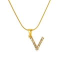 Golden stainless steel necklace featuring a letter V pendant encrusted with pavé crystals - Gold Letter V (S-P148-V)