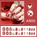 Faux ongles courts de Noël avec motifs de cœur, flocon de neige et Père Noël rouges - A3032 Noël Père Noël Damier (Type de Colle)