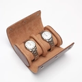 Brown leather watch roll travel case with two slots and velvet interior for storage - Smooth Brown - 2 Slots