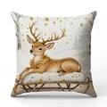 Linnen kerstkussenhoes met rendier op slee print voor feestelijke bank decoratie - Rendier op Slee