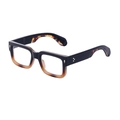 Retro square sunglasses in black and brown gradient finish with gold rivet accents - Black Tortoise Gold Anti-blue Light