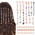Ethnic braid accessories set featuring natural colorful stones and mixed metal pendants - 40Pcs Rose Gold Set