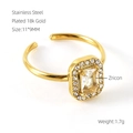 Dettaglio dell'anello placcato oro 18k con zircone rettangolare e fascia regolabile - Stile Rettangolo Bianco (592-Zircone Bianco)
