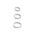 Macro detail of three-piece silver geometric hoop earring set with zircon inlay - Silver Pavé Zircon Hoop 3-Piece Set (#70)