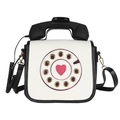 Borsa vintage a forma di telefono retrò in bianco e nero con quadrante a cuore rosa - Grande / Splicing Bianco e Nero