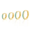 Lot de créoles en argent S925 doré avec pierres turquoises en quatre tailles variées - Intérieur 7mm / Or-Zirconia Turquoise