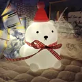 Polar bear LED night light with red Christmas hat and bow tie for holiday gifting - Large Bear - Red + Hat