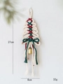 Handgefertigter Makramee-Weihnachtsbaum-Anhänger mit Glocke in Grün und Rot - Grüner Weihnachtsbaum