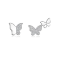 Eleganti orecchini a farfalla in argento sterling S925 con zirconi scintillanti pavé - Oro Bianco