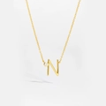 Minimalist S925 sterling silver golden letter N necklace with small clear diamond inlay - Letter N