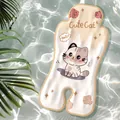 Cute cat cooling gel mat for strollers and car seats with stripe pattern and ice silk - Pudding Cat