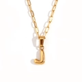 18K gold plated stainless steel paperclip necklace with bubble letter J pendant - Gold-J