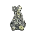 Hand-carved natural green and black jasper rabbit stone figurine on white background - Sparrow Stone