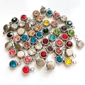 Assorted 6mm stainless steel round birthstone charms with colorful crystal inlays - Steel - Mixed Colors