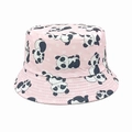 Detailed view of pink baby bucket hat with cartoon panda print and white polka dots - Head Circumference 52-54cm / Light Pink