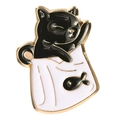 Cute black cat enamel pin in a white bag with a small fish pattern on metal base - XZ7777-Black Cat In White Bag