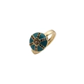 Vintage gold ring with turquoise enamel and zircon in a geometric cross design - Green