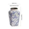Blau-weiße Keramikvase mit Eis-Crackle-Glasur und Blumenmuster, 24,5 cm Höhe - A052 Blaue Blume Eis Riss Eckige Vase
