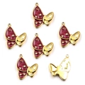 Set of six golden butterfly charms with purple enamel wings and sparkling gemstones - No.3 Butterfly / 20x24mm / Red