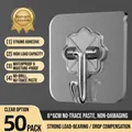 50-piece pack of 6x6cm transparent adhesive wall hooks with 25kg load capacity - Value Pack Thickened Strong Adhesive Hooks (Transparent 50 Pack)