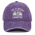 Detail of Life is Better embroidery on purple washed cotton adjustable baseball cap - Purple