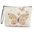 Floral butterfly canvas cosmetic bag in cream with black zipper and wrist strap - Colorful Floral Butterfly Style (xy-070-1) / With Wristlet Strap