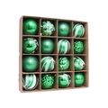 Set of 16 green Christmas baubles with glitter and snowflake patterns in a paper box - 16 Pieces Pack / Green