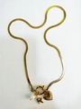 Gold flat snake chain necklace featuring a heart charm, letter R, and white pearl - Letter R