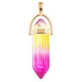 Pink and yellow gradient hexagonal crystal pillar pendant with rose gold bail - Gradient (Pink-Yellow) / Gold Cap Hexagonal Pendant