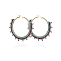Bohemian handmade Miyuki beaded hoop earrings with colorful floral pattern - Blue & Red Striped