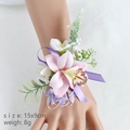 Pink and white orchid wrist corsage with purple ribbon for weddings and events - Light Pink - Wrist Corsage