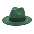 Classic dark green wool fedora hat with black ribbon band and indented crown - M (56-58cm) / Dark Green