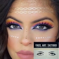 Close-up of gold and silver metallic freckle face tattoos for festival party makeup art - Style 2