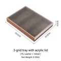 Brown PU leather jewelry tray with 3 compartments and transparent acrylic lid - 3-Slot Tray With Lid (Coffee Velvet)