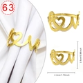 Rond de serviette doré en forme de cœur avec gravure Love et dimensions précises - Lettre LOVE dorée cœur
