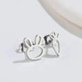 Minimalist silver asymmetric bunny and carrot stud earrings on a clean white background - 513 Steel (Rabbit/Carrot)