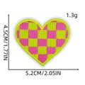 Pink and green checkerboard heart embroidery patch with detailed stitching and size info - Heart Patch 7# (Pink and Green)