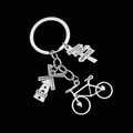 Silver zinc alloy bicycle keychain with windmill and success money happiness charms - 2# Bicycle + Signboard + Windmill