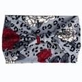 Bohemian wide elastic headband with red floral and grey leopard print knot design - Gray Leopard Patch